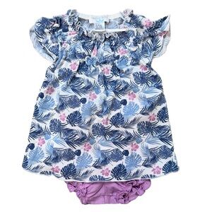 Feather Baby 3-6 Months Dress Pima Cotton‎ Floral Palms Print Top & Diaper Cover